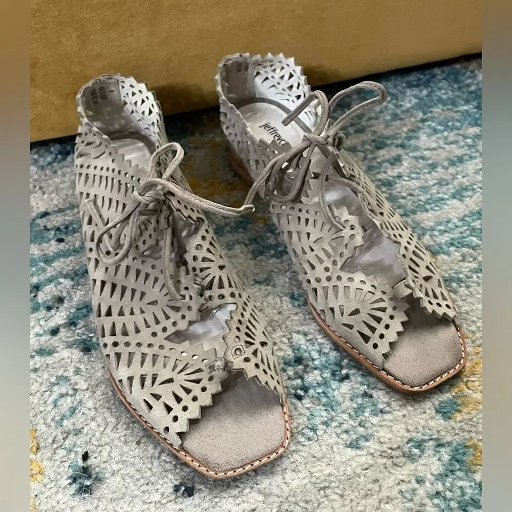 Jeffrey Campbell Espejo Wedge Shoes Laser Cut Lace Up Taupe Size 9 - Picture 3 of 10